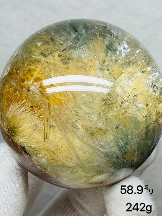 58.9㍉　タイチンルチルクォーツ　太陽発射ルチルクォーツ　グリンルチル　水晶球