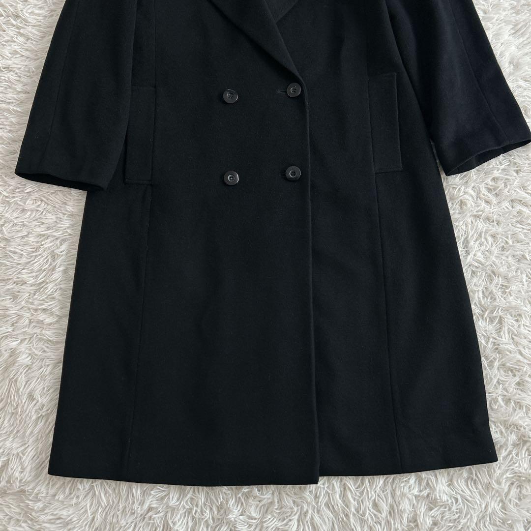 ヴィンテージ カシミヤ100% ロングダブルチェスターコートL 黒 112cm