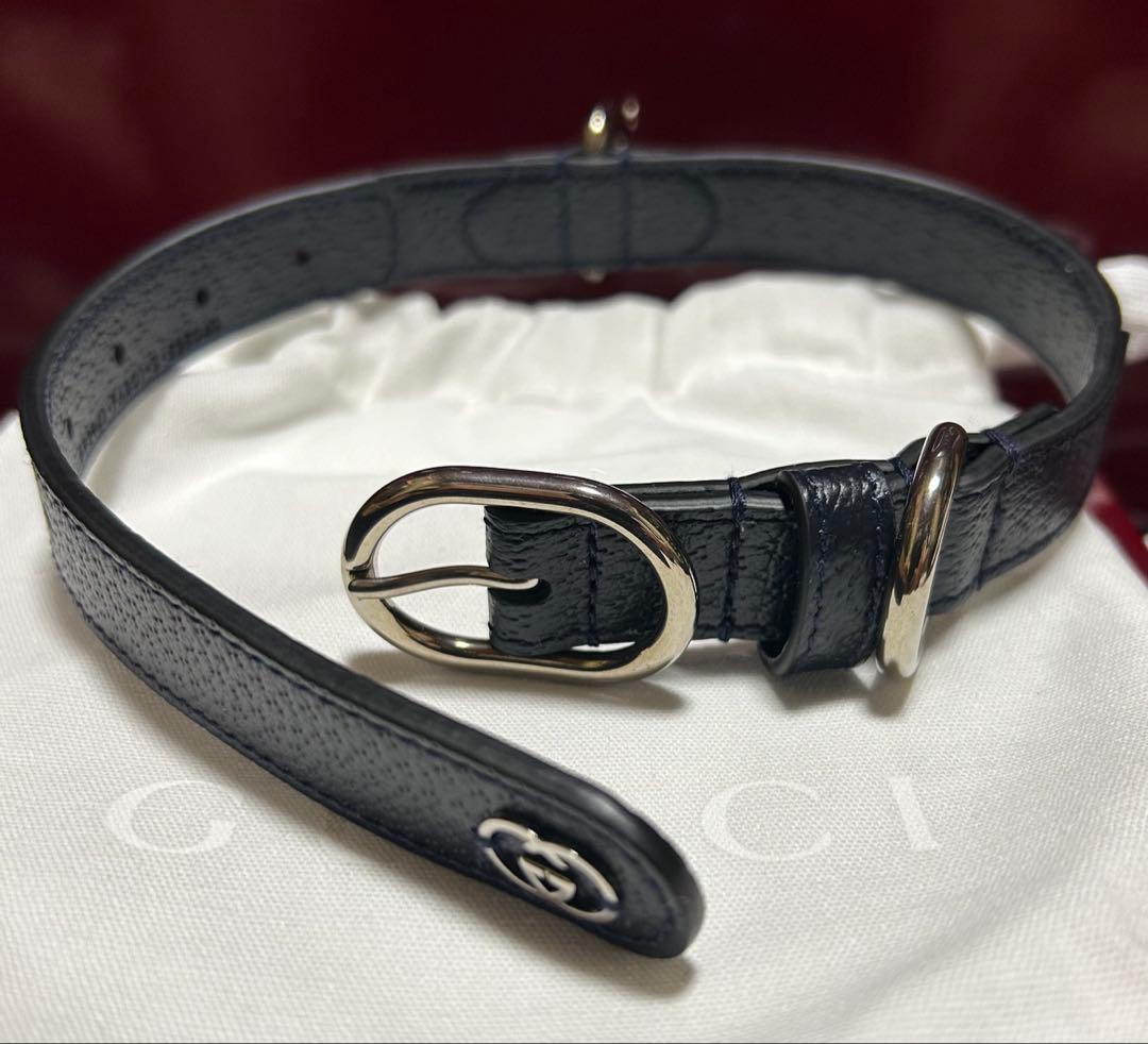 新品 GUCCI グッチ エクストラスモール ペット 首輪 S ベージュブルー