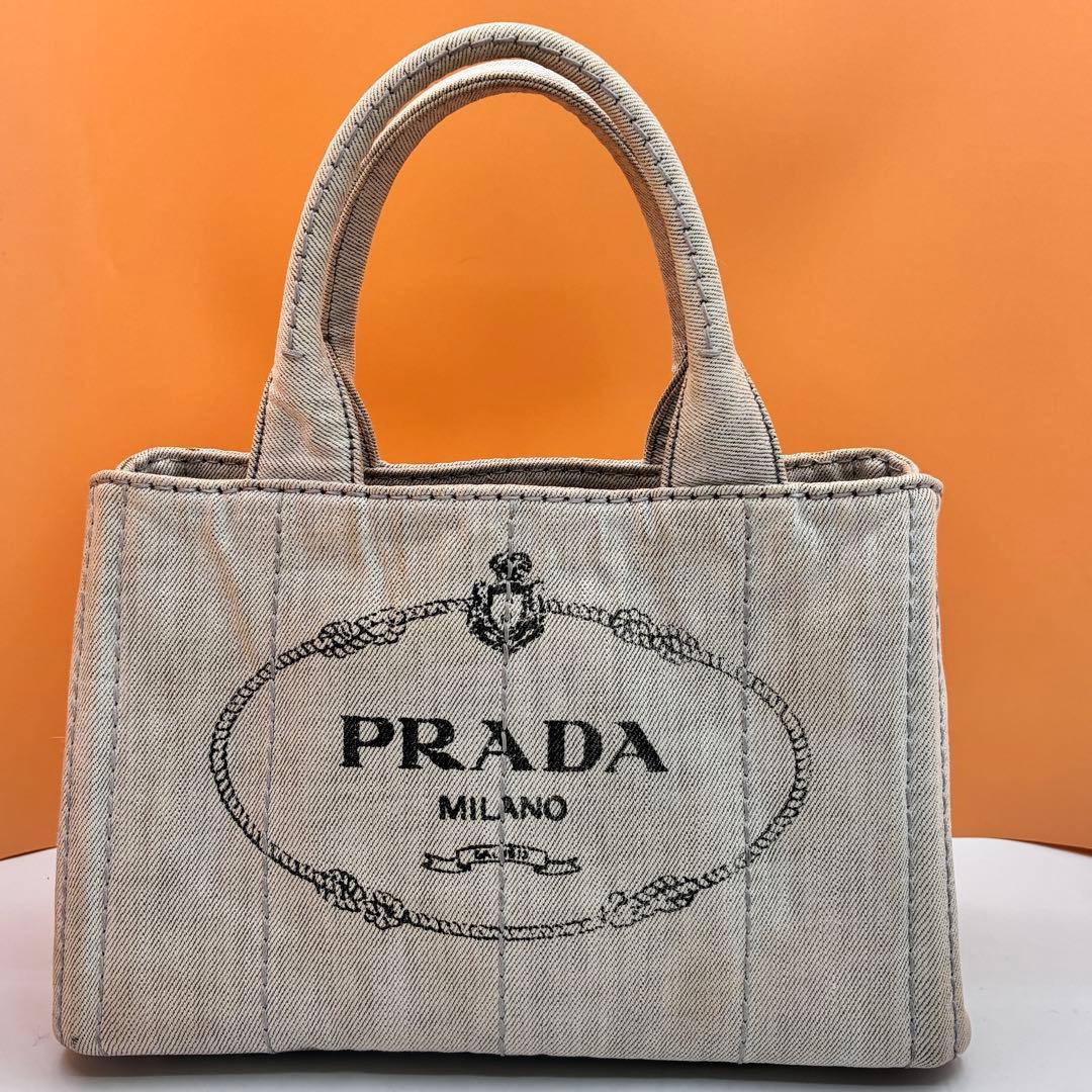 プラダ Prada カナパ デニム トートバッグ ロゴ デニムトート レディース