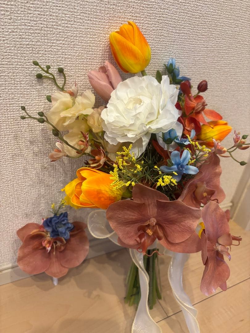 カラーブーケ　ブートニア付き　結婚式　ウエディング