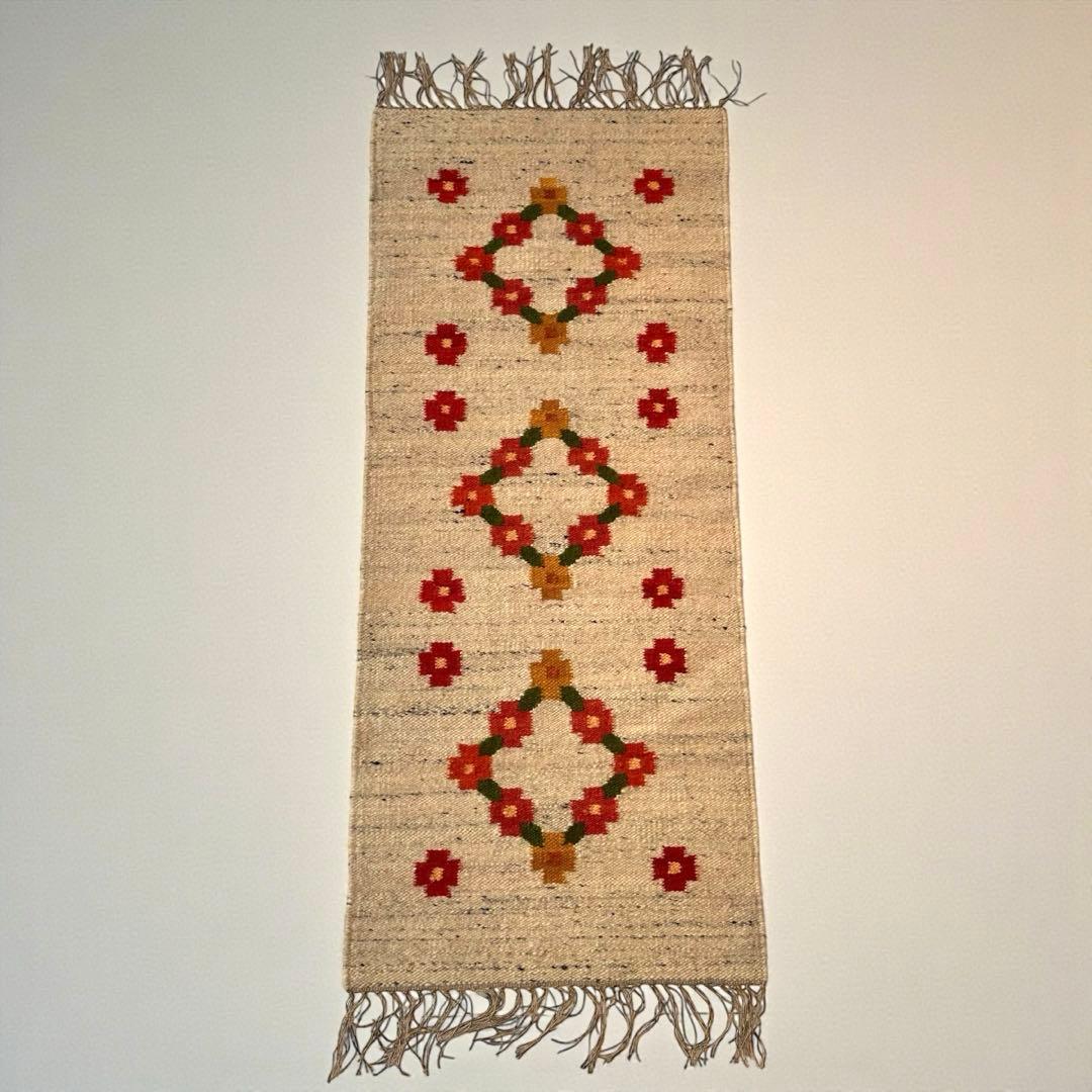 Vintage ポーランド製 ハンドメイド 平織り ウールラグ 北欧 モダン