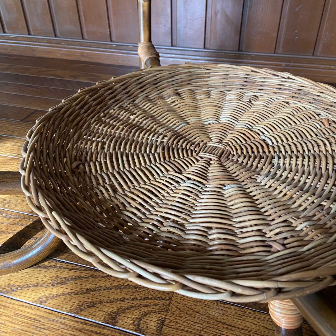 オールドラタン　サイドテーブル　ガラステーブル　籐家具　アンティーク家具