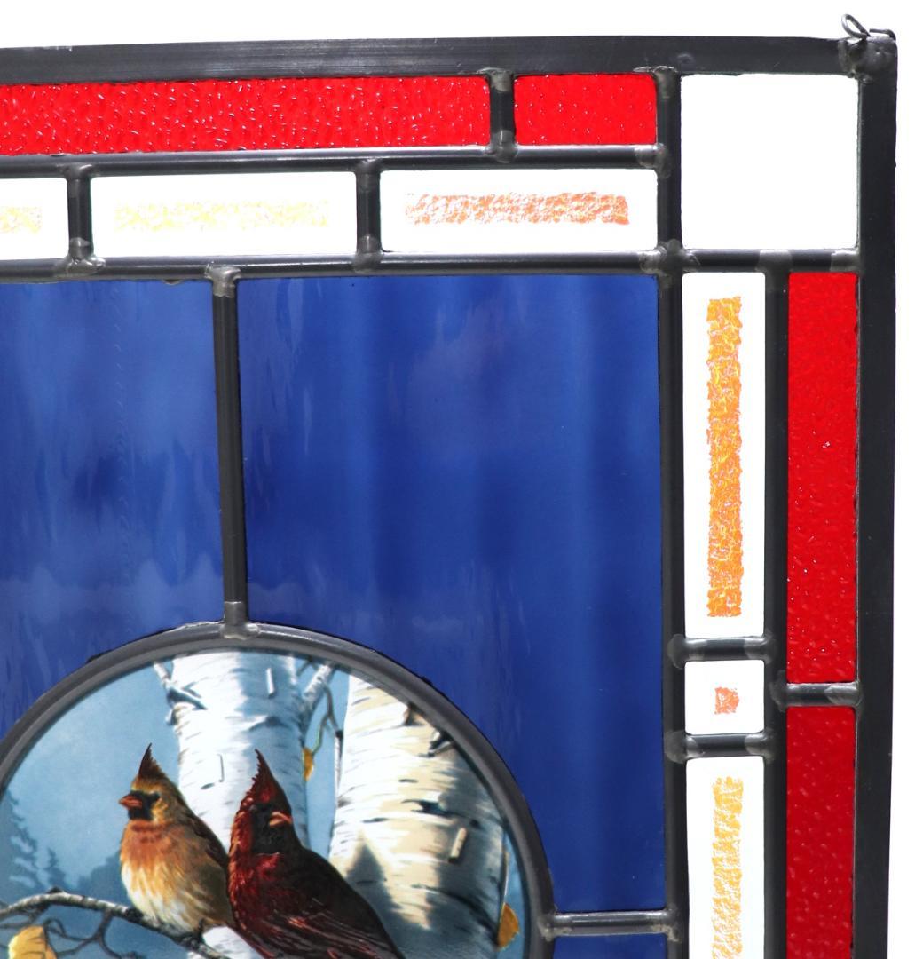 特大 二匹のショウジョウコウカンチョウ ヴィンテージ ステンドグラス アクリル