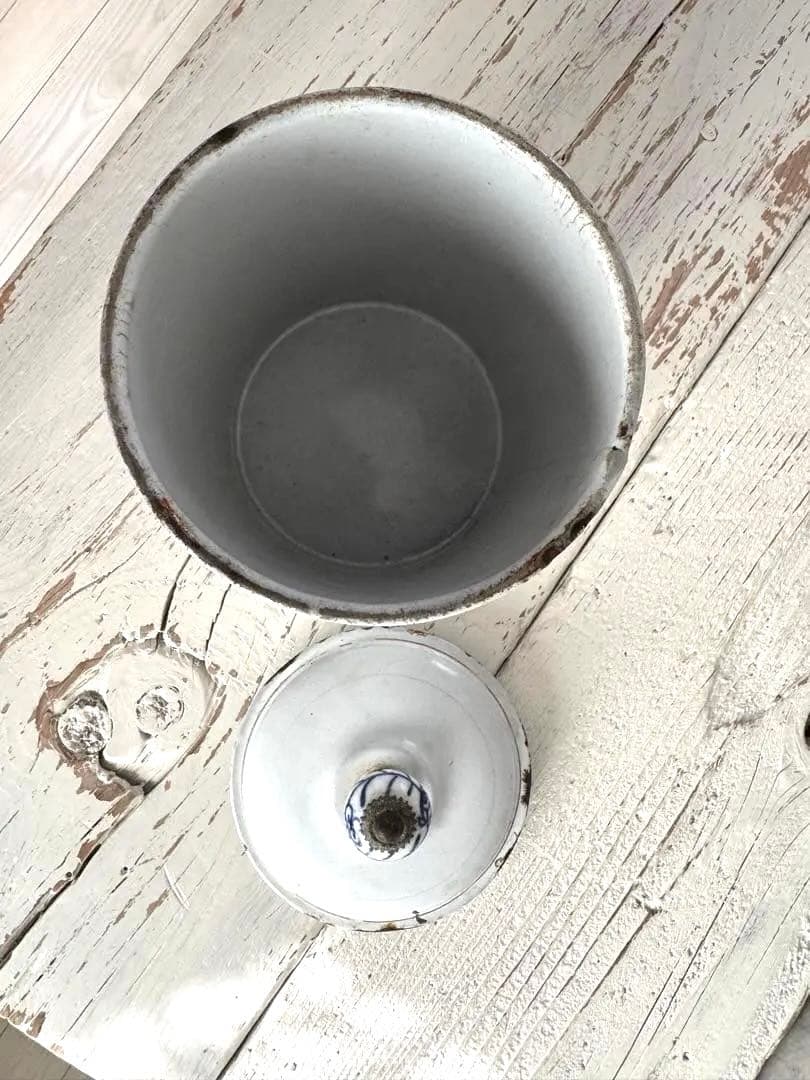 アンティークホーロー キャニスターChicorée 陶器つまみ 真鍮 希少 珍品