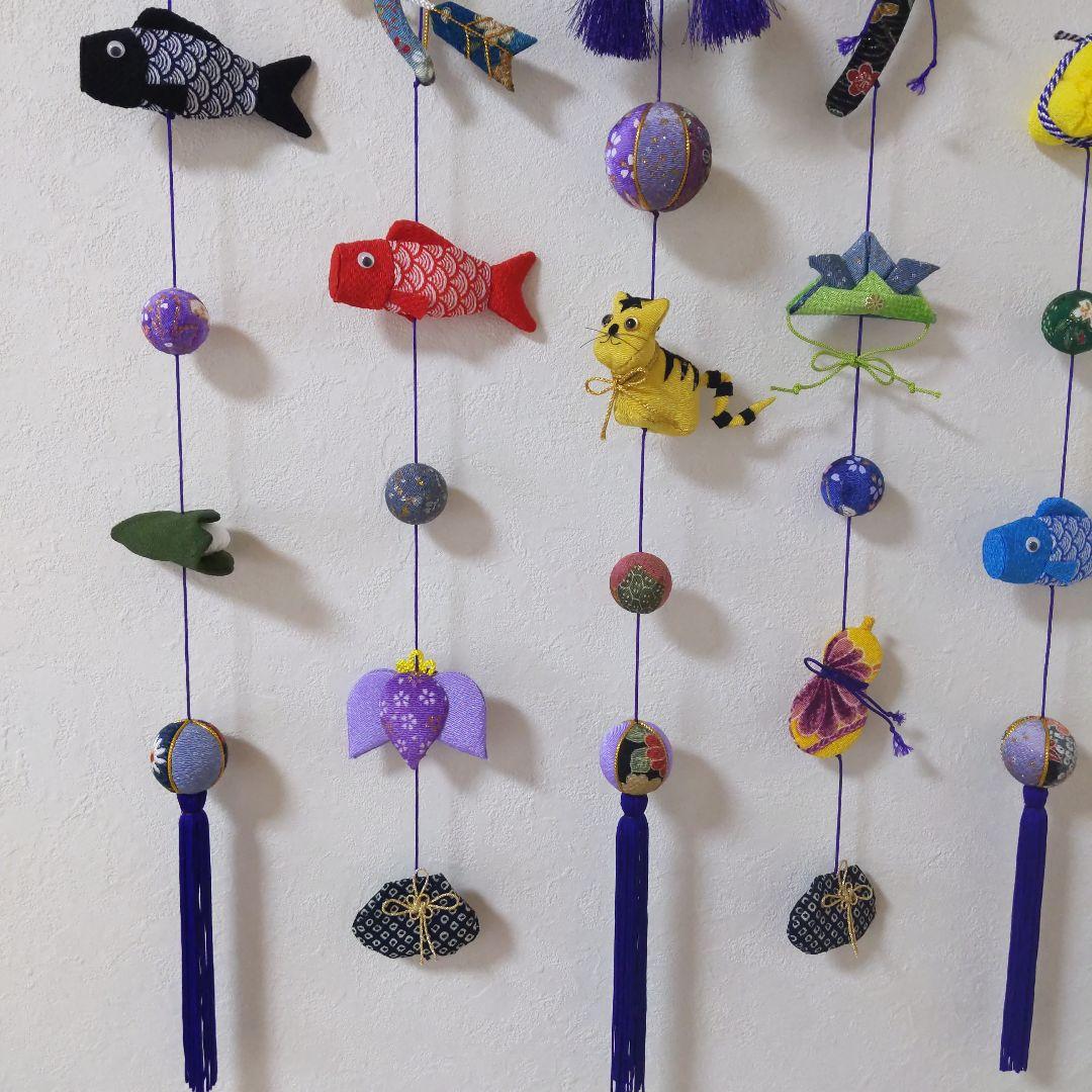 ちりめん細工　端午の節句の壁掛け下げ飾り（5下げ)
