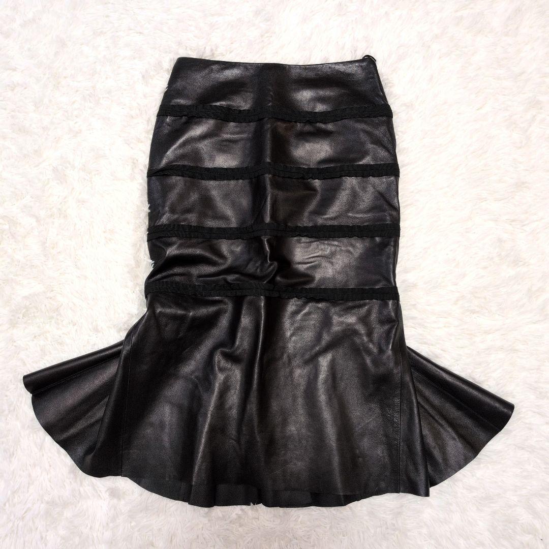【極美品】フェラガモ☆ティアード　フリル　リアルレザー　マーメイド　スカート