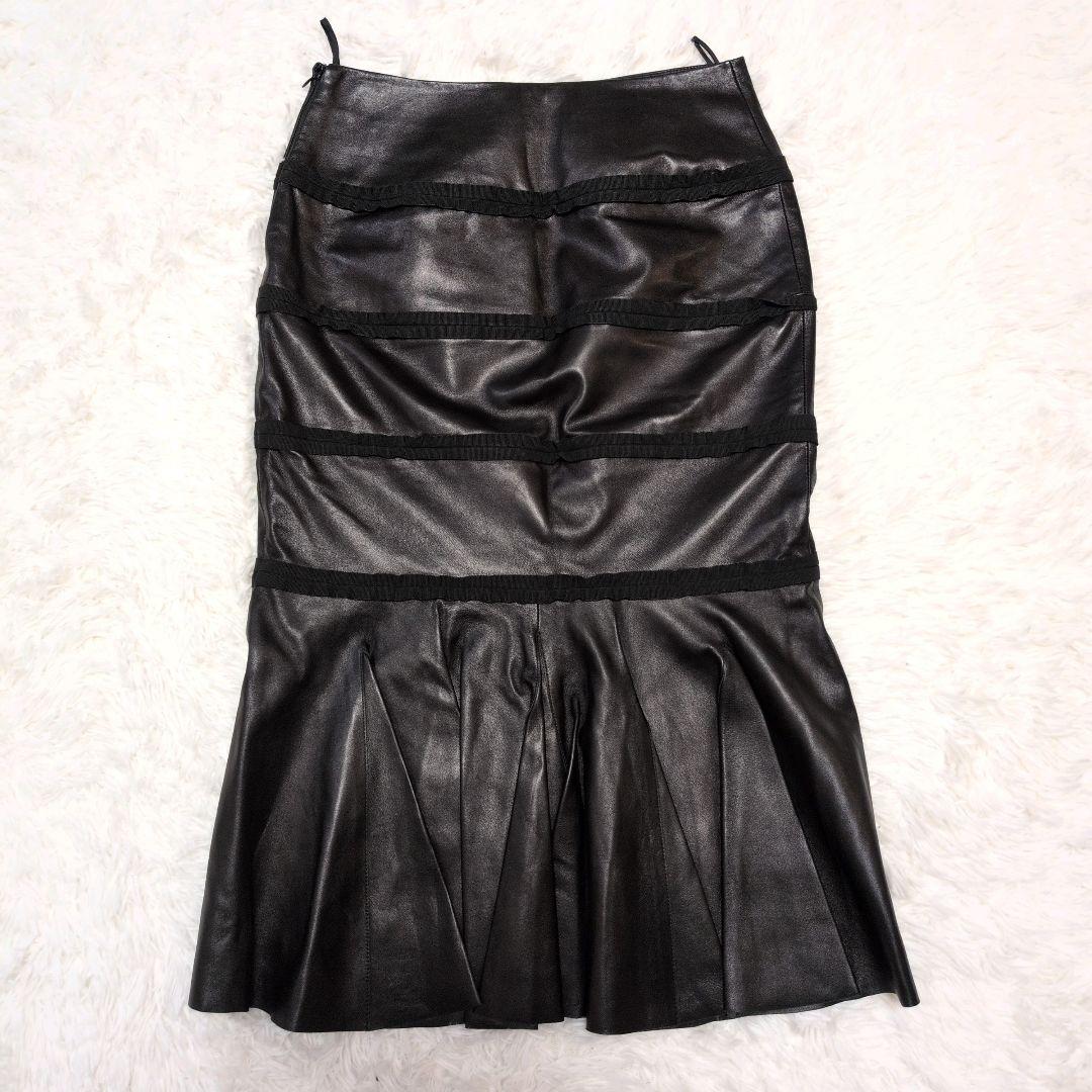 【極美品】フェラガモ☆ティアード　フリル　リアルレザー　マーメイド　スカート