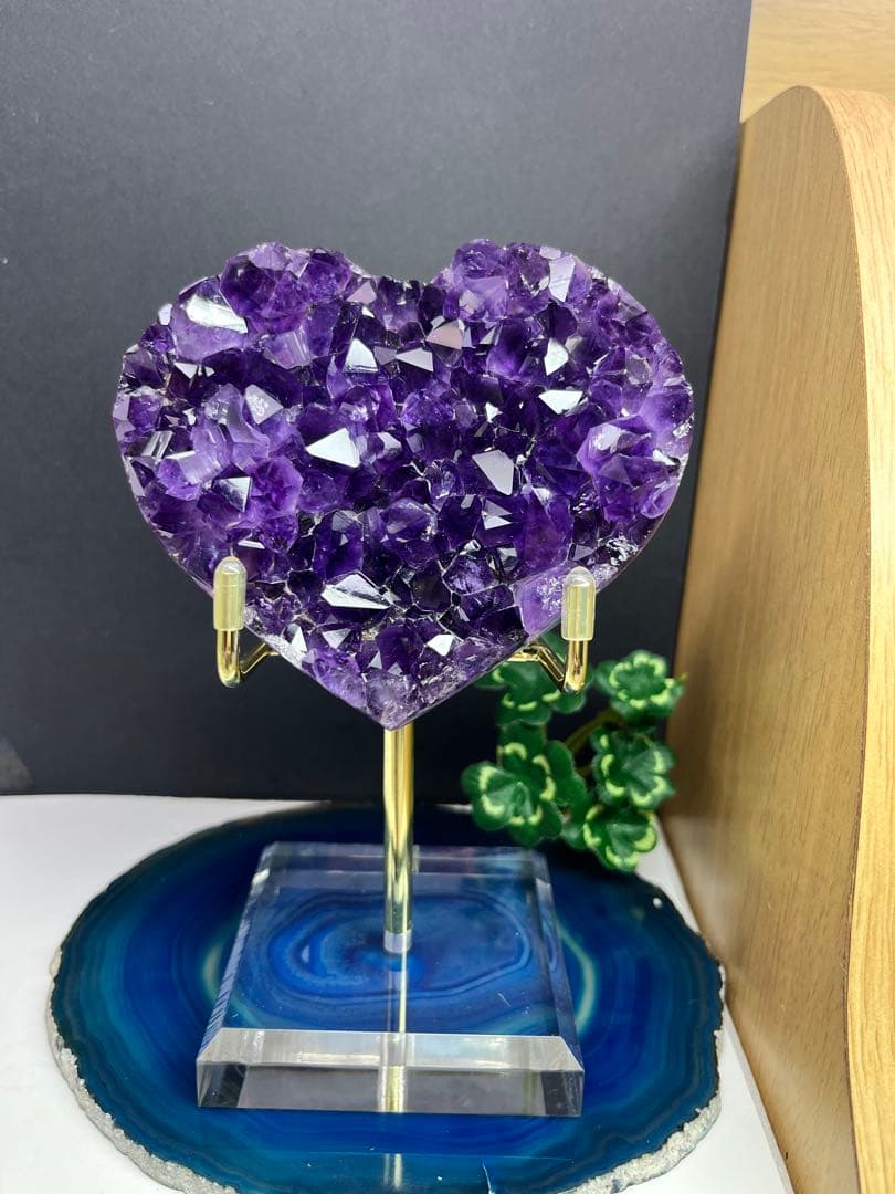 高品質　帝王紫　アメジストクラスター　ハート　台座付き⭐️2061