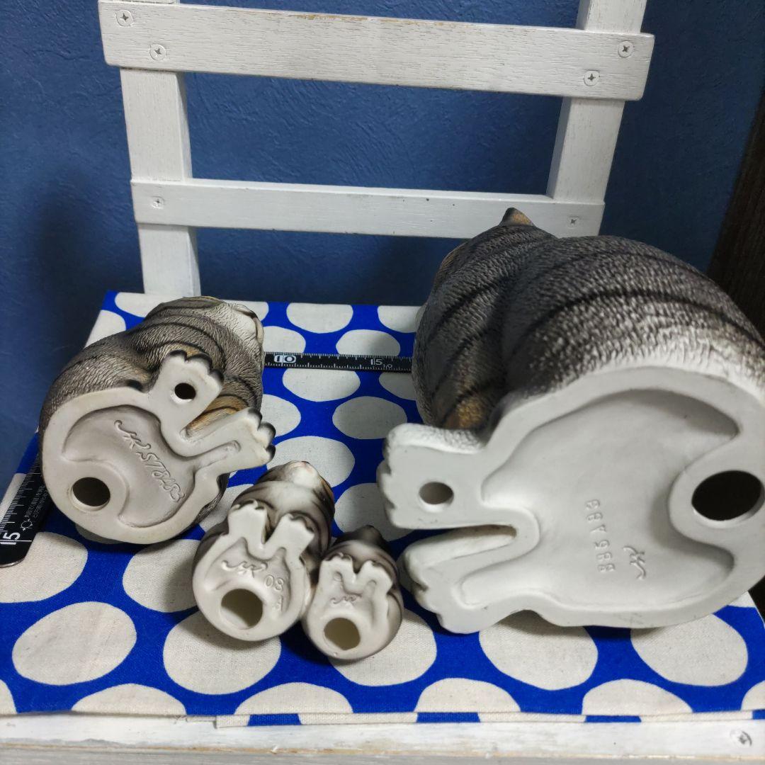 猫　陶器　置物　３点セット