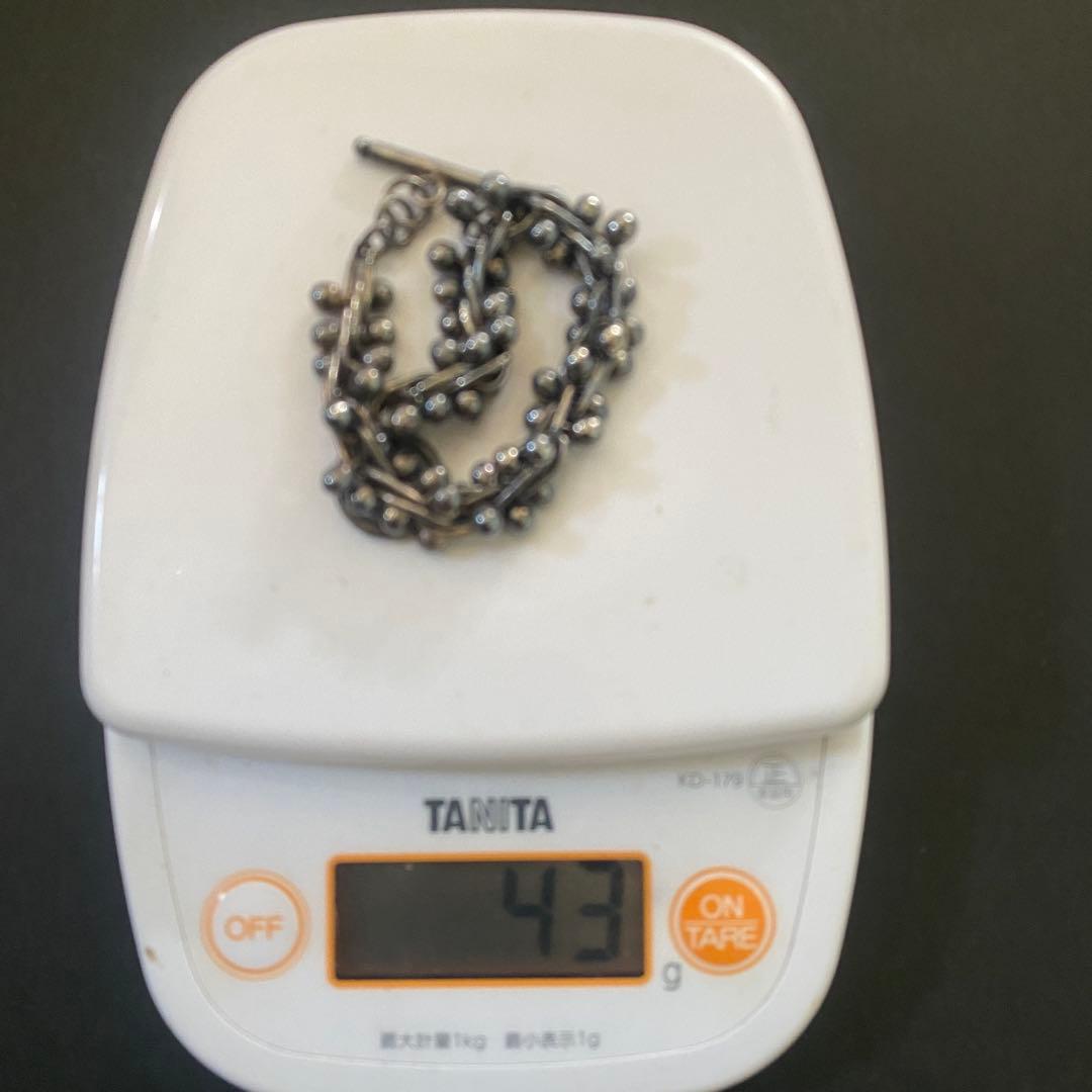 ヴィンテージ メキシコ シルバー パール DNA リンク ブレスレット いぶし銀