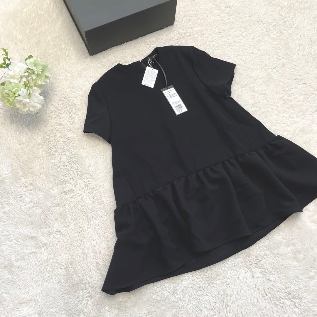 新品未使用　YOKO CHAN ハーフスリーブヘムギャザーブラウス　黒36