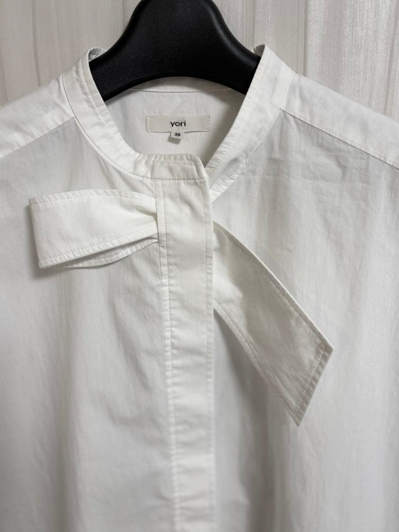 美品⭐︎yoriヨリ リボンタイブラウス ホワイト シャツ タックスリーブ 36
