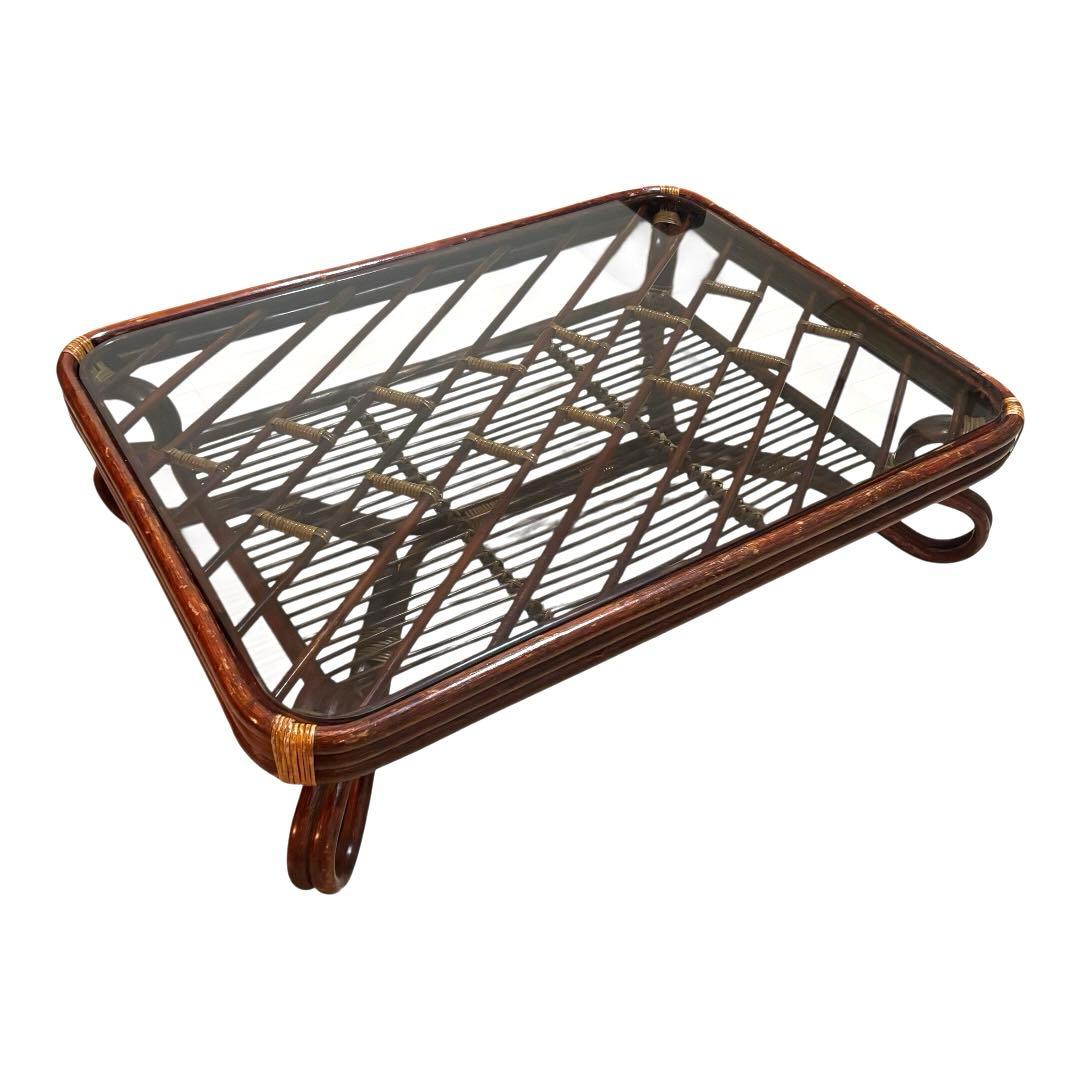 ラタン ヴィンテージ ラタンテーブル ガラスローテーブル