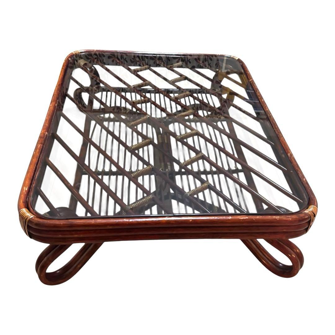 ラタン ヴィンテージ ラタンテーブル ガラスローテーブル