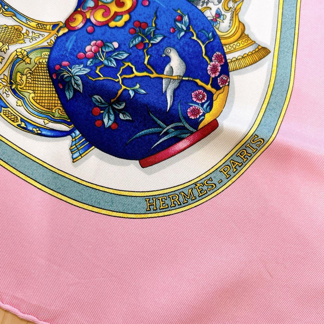 HERMES エルメス カレ90 香水瓶 シルク スカーフ ピンク