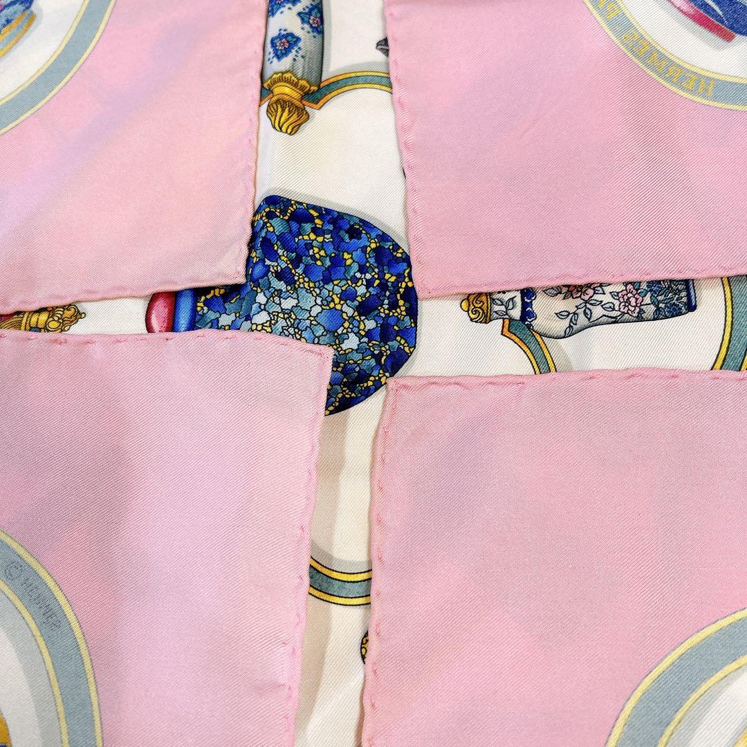 HERMES エルメス カレ90 香水瓶 シルク スカーフ ピンク