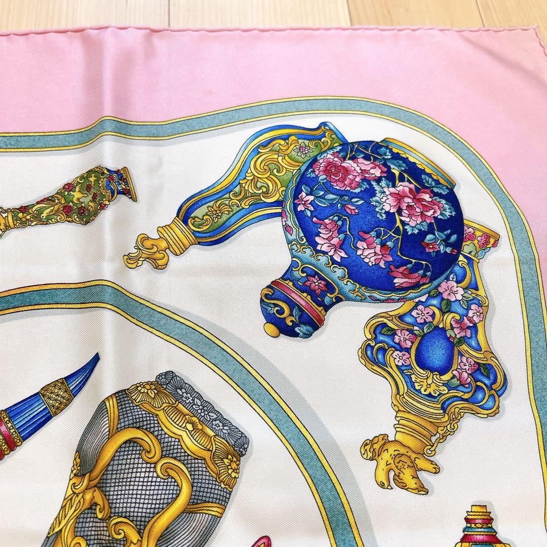 HERMES エルメス カレ90 香水瓶 シルク スカーフ ピンク