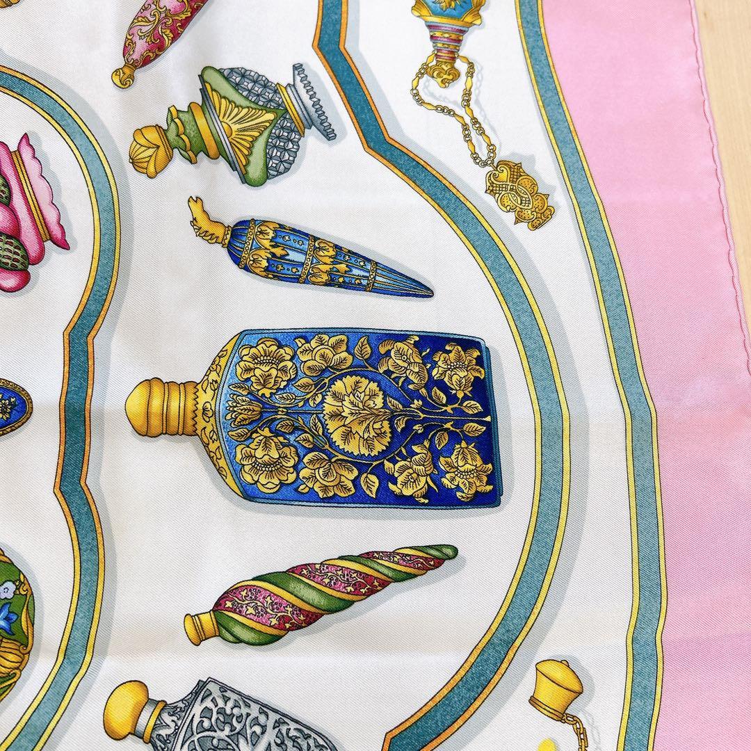 HERMES エルメス カレ90 香水瓶 シルク スカーフ ピンク