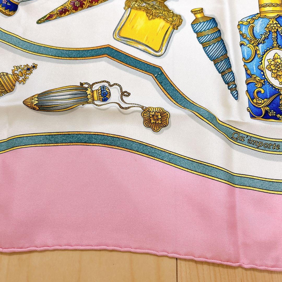 HERMES エルメス カレ90 香水瓶 シルク スカーフ ピンク