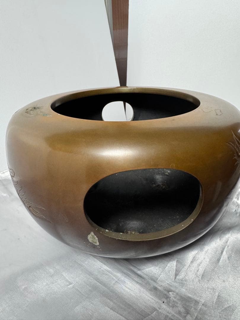 金谷浄雲作　唐銅鳳凰風炉　美品