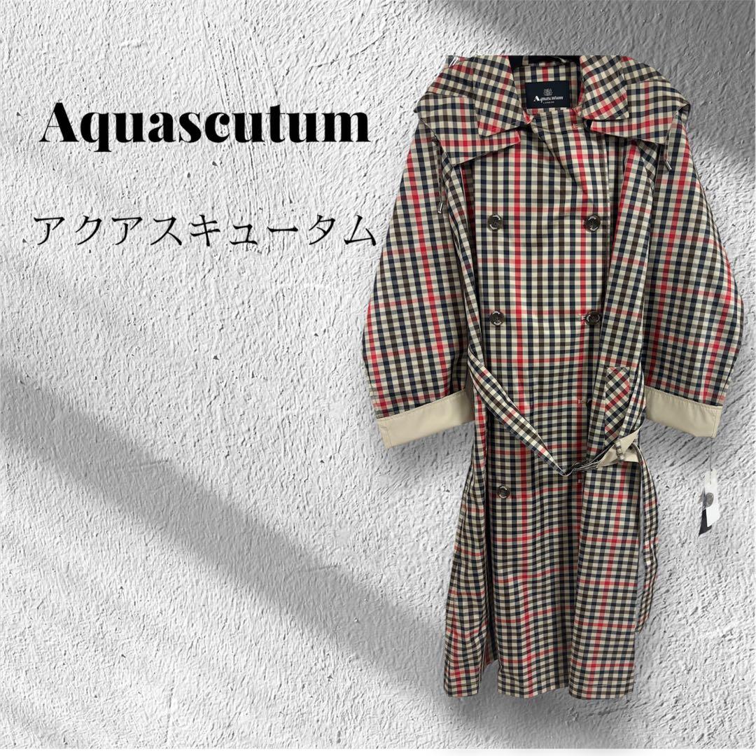 ★新品未使用★タグ付きAquascutum チェック柄トレンチレインコートM〜L