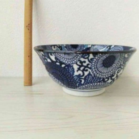 新品2点セット　美濃焼　紺青　15cm 丼　大輪菊