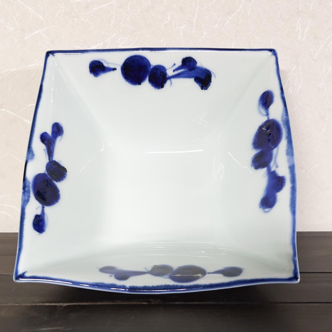 値下げ【新品・未使用】有田焼　古染草花角大鉢　盛鉢