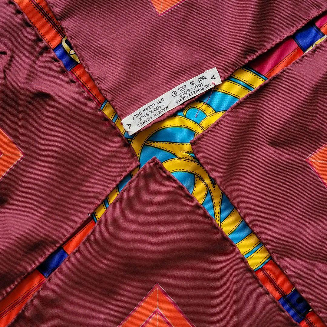 エルメス　大判スカーフ　シルクスカーフ　 馬具　紋章柄　グランデテヌエ　88.５