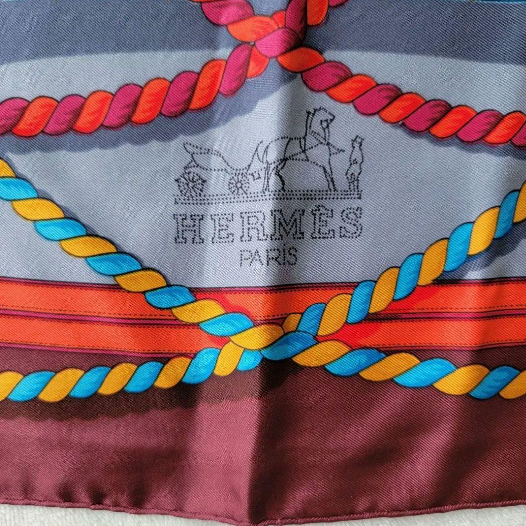 エルメス　大判スカーフ　シルクスカーフ　 馬具　紋章柄　グランデテヌエ　88.５