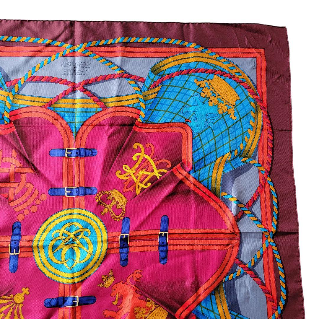 エルメス　大判スカーフ　シルクスカーフ　 馬具　紋章柄　グランデテヌエ　88.５