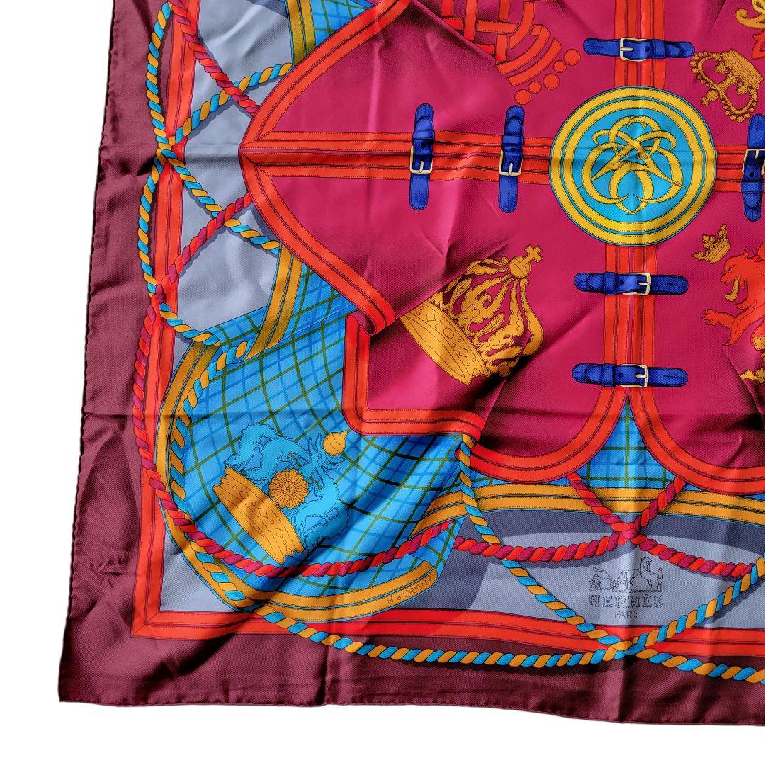 エルメス　大判スカーフ　シルクスカーフ　 馬具　紋章柄　グランデテヌエ　88.５