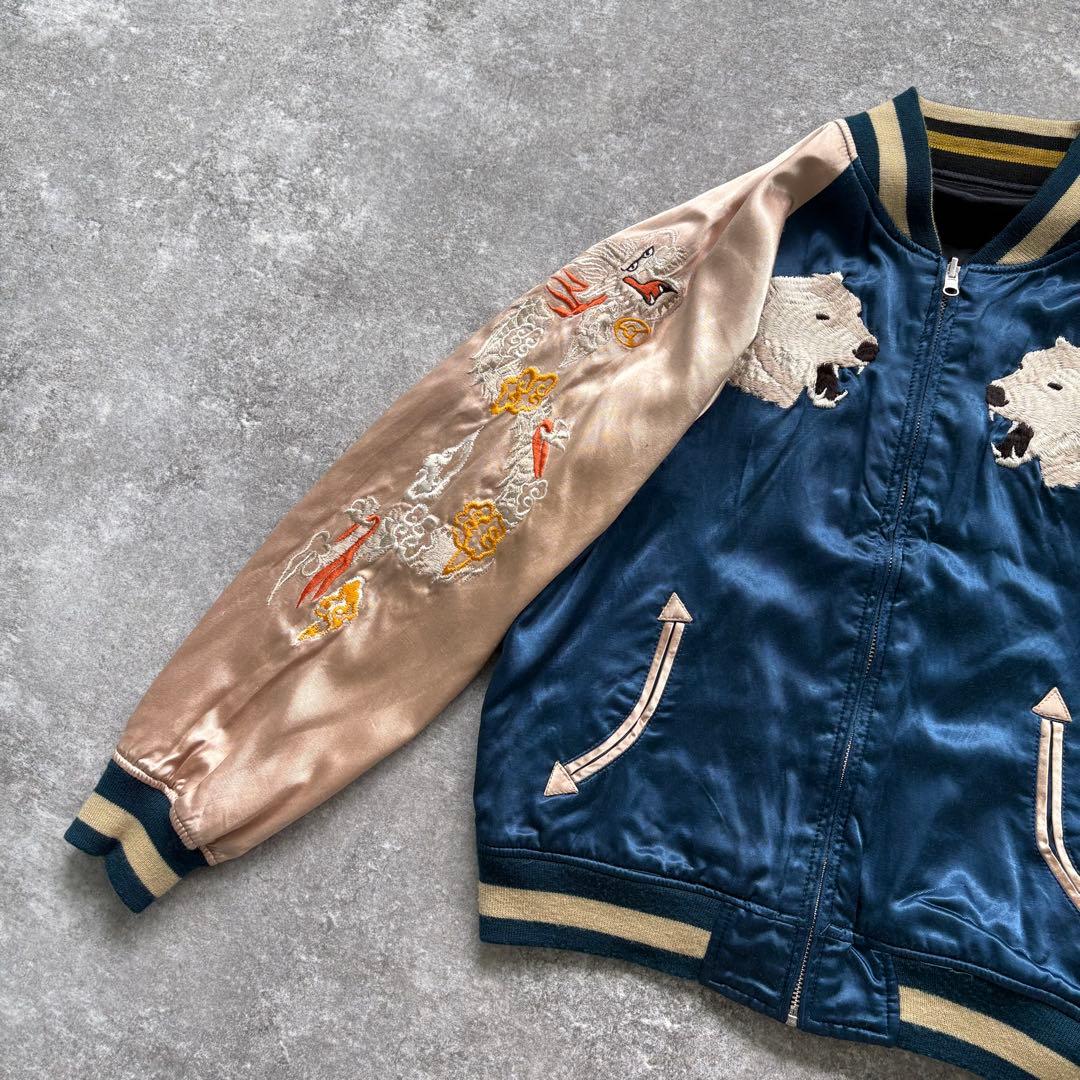 【HOUSTON】ヒューストン リバーシブルスカジャン 白熊ペンギン 龍 犬ぞり