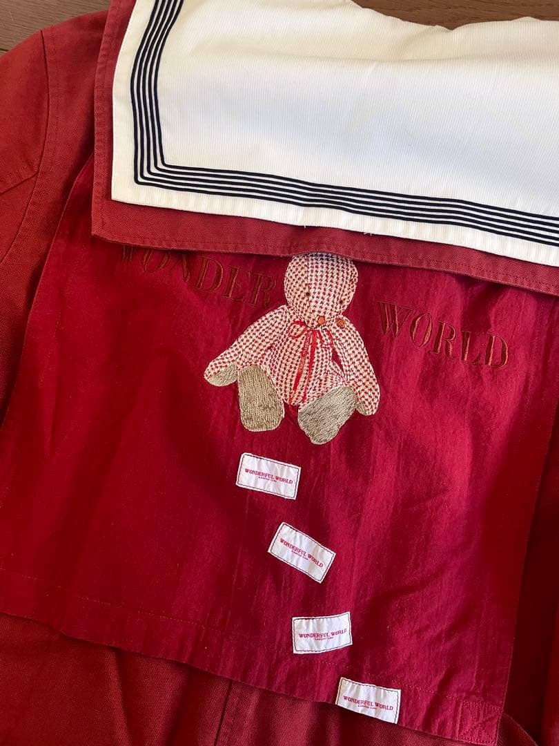 ワンダフルワールド　ギンガムうさぎ　セーラー衿　ゼッケン付きコート　アカ