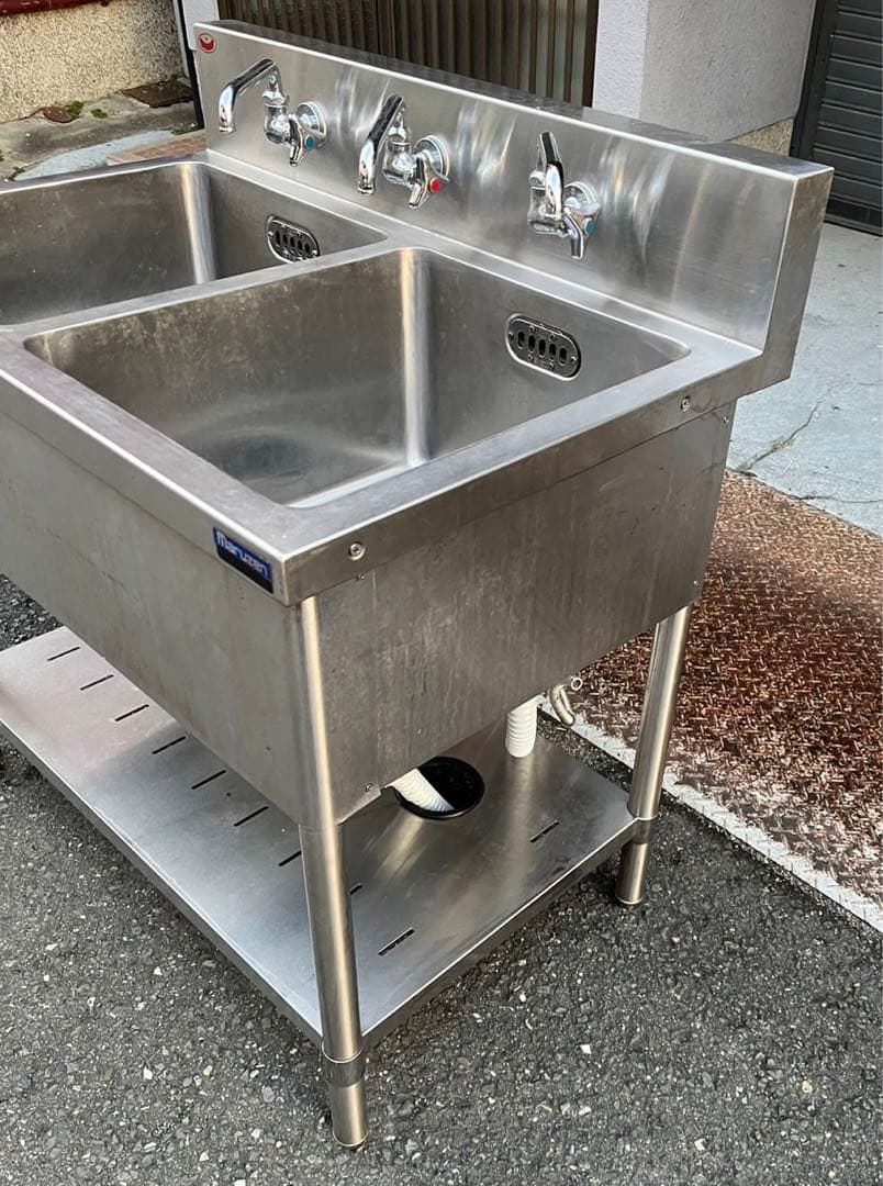 業務用 マルゼン 2槽シンク ３口蛇口付き 幅900×奥600×高さ800+BG