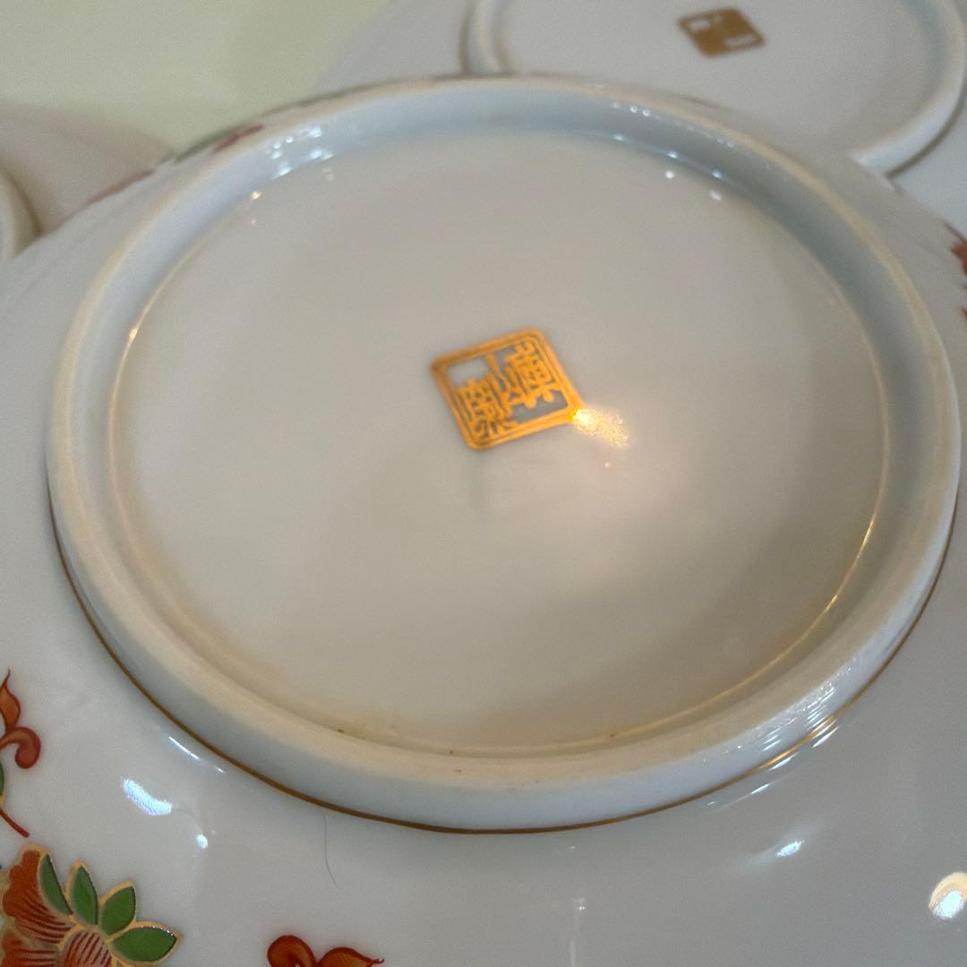 前畑陶器 庫山窯 金襴手 牡丹 銘々皿揃 輪花皿　金彩 古伊万里 色絵 5枚