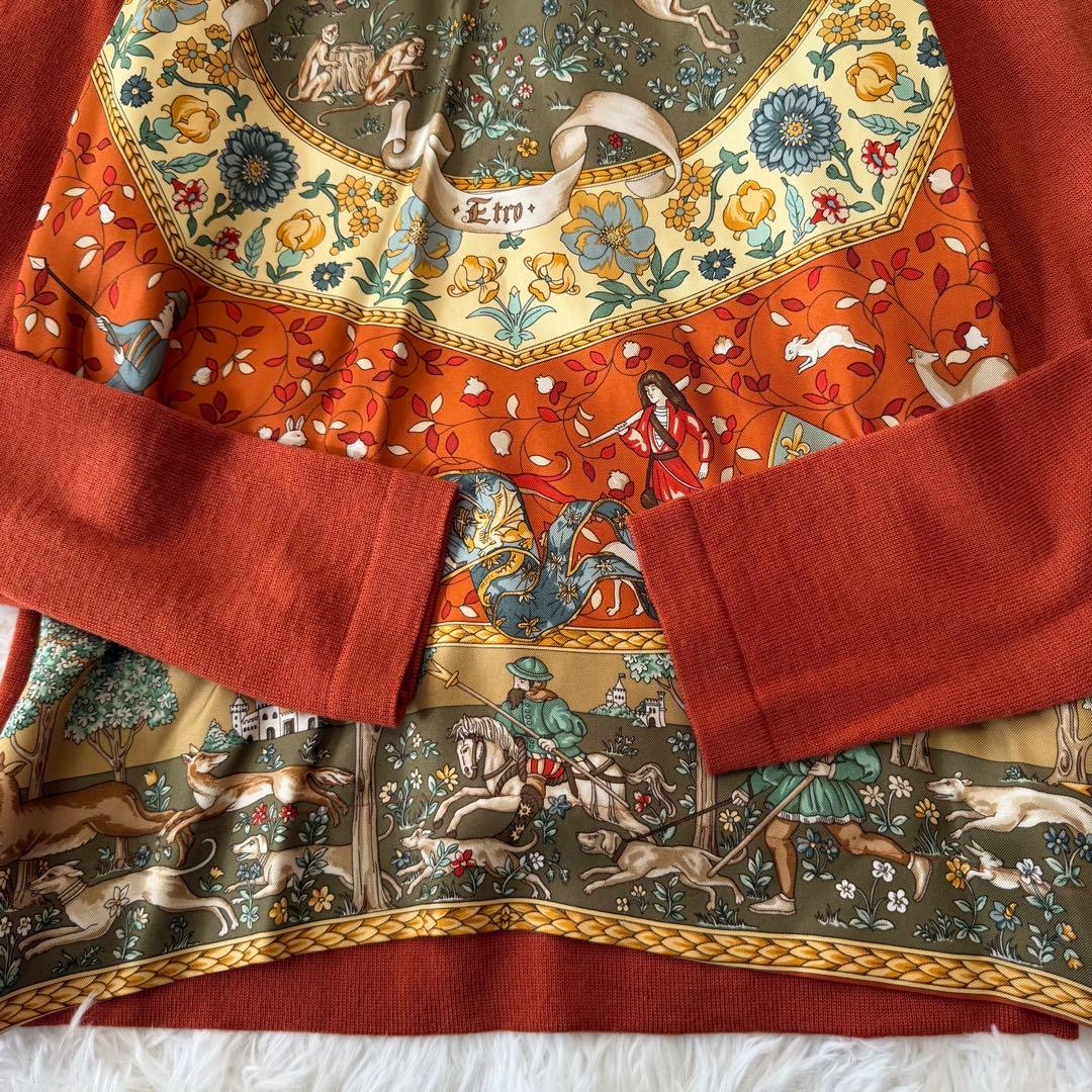 ETRO ミラノ　スカーフ柄　ウールトップス　シルク　長袖　重ね襟