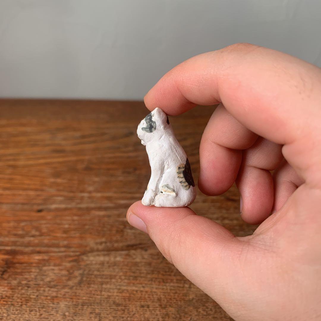 ご確認用　妻の作った　招き猫　正統派！　三毛猫　右手招き　極小小粒