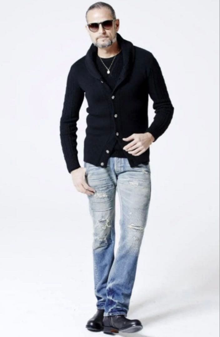 1695◆AKM K020 ケーブル ショールカラー カーディガン S