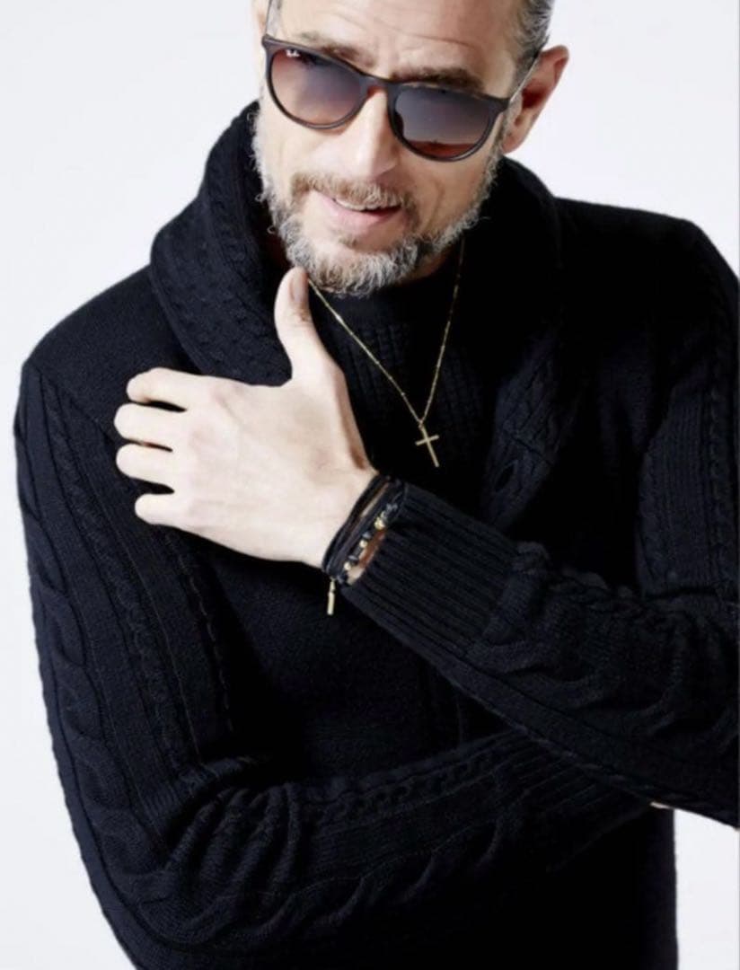 1695◆AKM K020 ケーブル ショールカラー カーディガン S