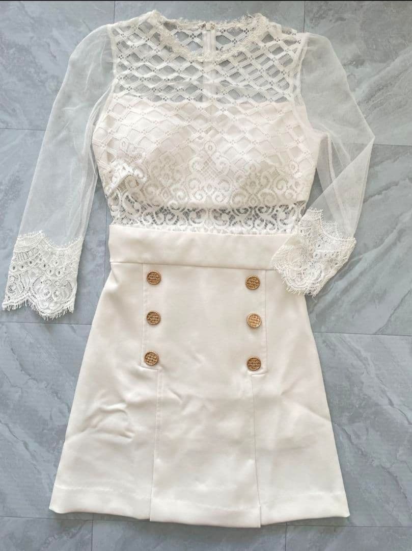 美品★Andy★切り替えレースドレス 白 S