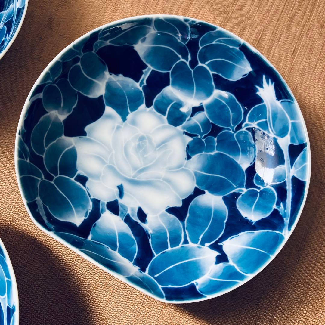 (希少) 深川製磁　古代バラ　半月皿　小皿　3枚　古代薔薇　手書き　有田焼