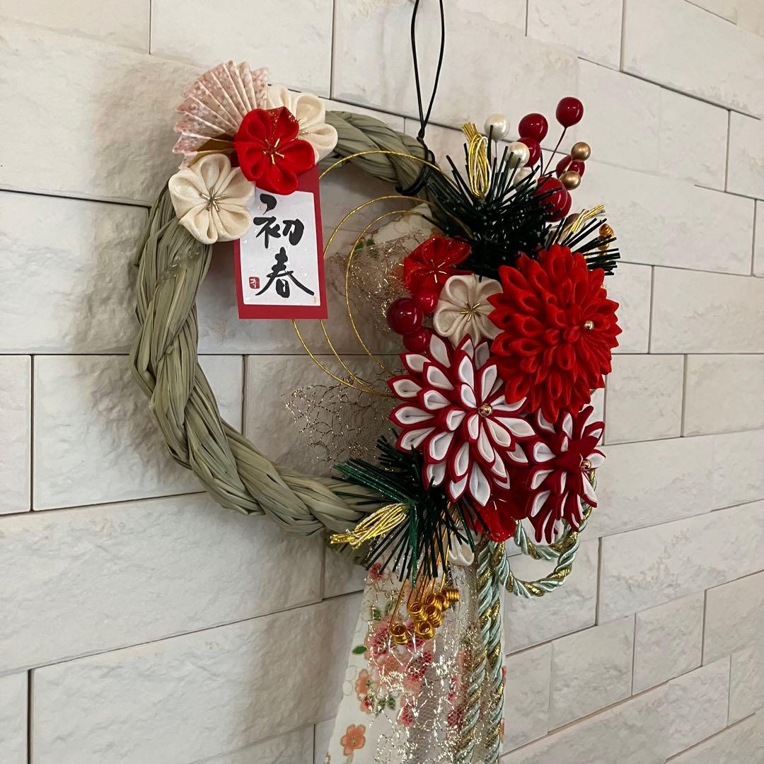 しめ縄リース　お正月飾り　2セット　つまみ細工　水引松　和風しめ飾り