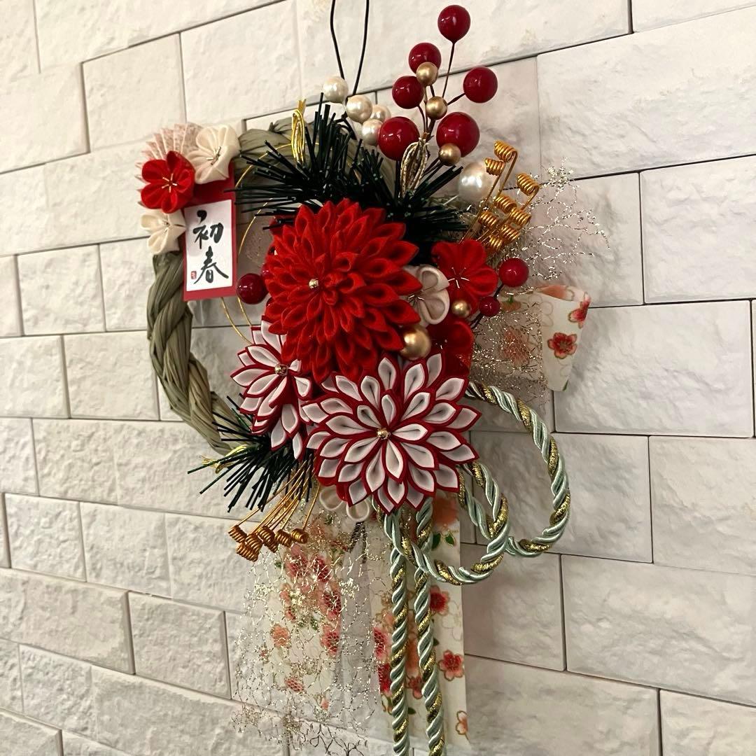 しめ縄リース　お正月飾り　2セット　つまみ細工　水引松　和風しめ飾り