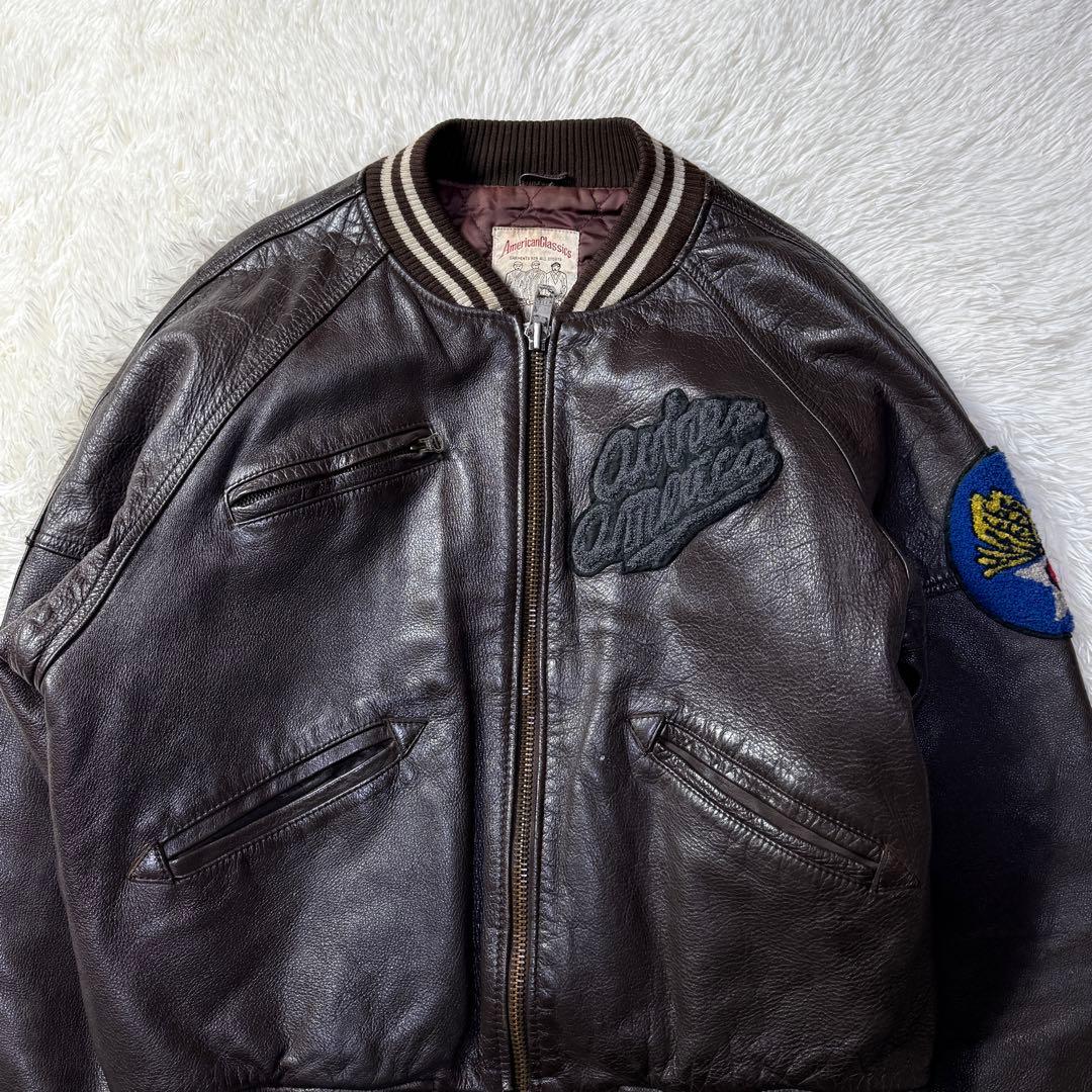 90s✨AVIREX アーチロゴ バーシティ オールレザージャケット M 短丈