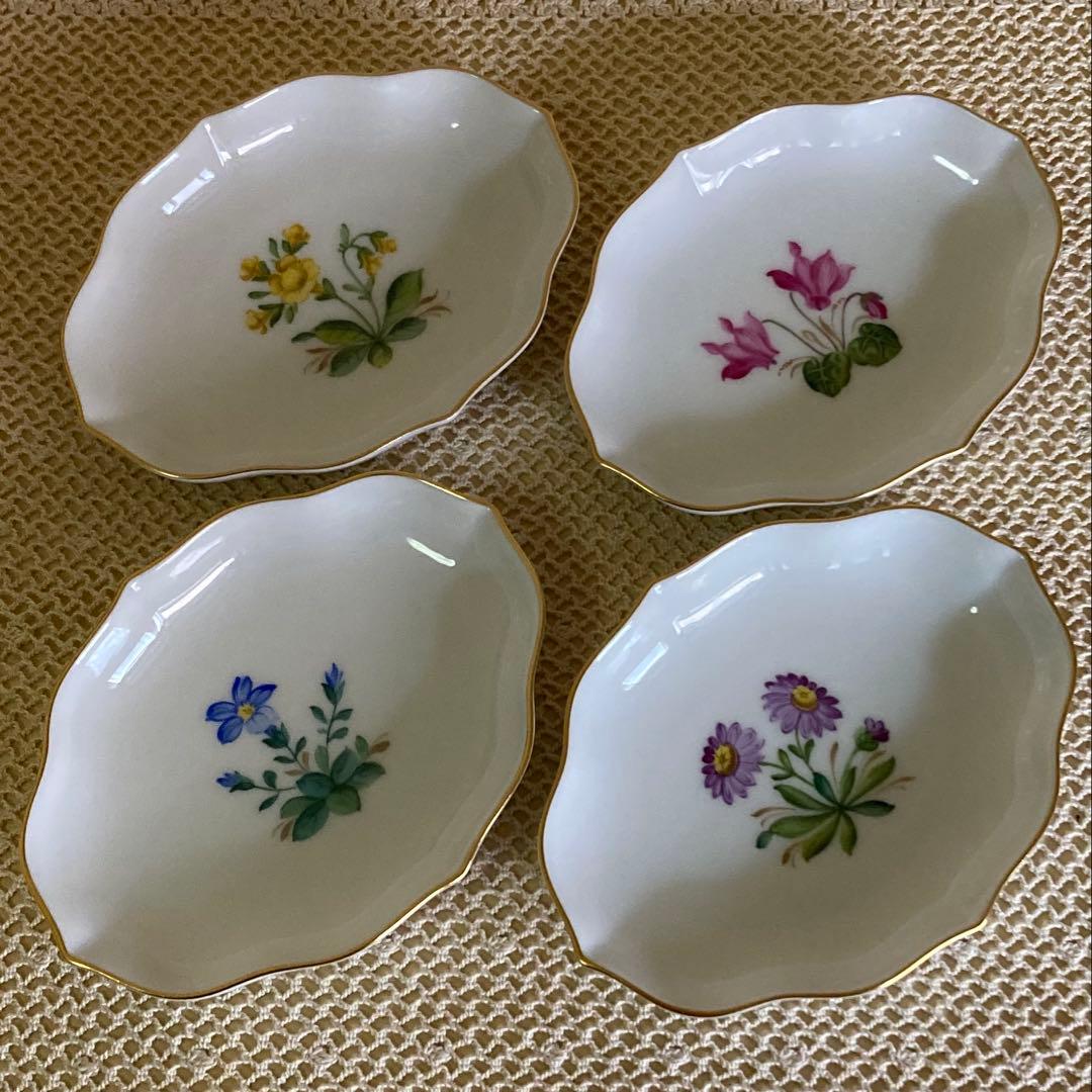 AUGARTEN アウガルテン フラワー 絵変り 金彩 プレート 4枚セット