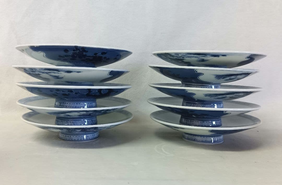 寉峰　蓋付飯椀　10客　茶漬茶碗　小鉢　小丼　骨董品　時代物　染付　木箱