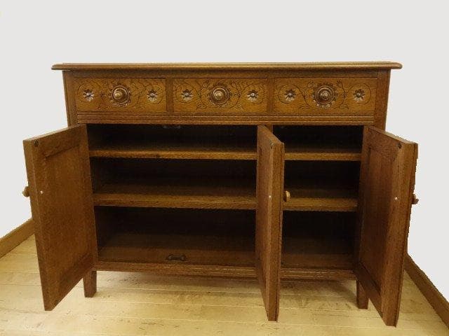 勇峰工芸　雅　花柄キャビネット1100　ナラ材家具　 旭川家具　再塗装済ＵＳＥＤ