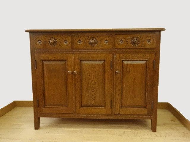 勇峰工芸　雅　花柄キャビネット1100　ナラ材家具　 旭川家具　再塗装済ＵＳＥＤ