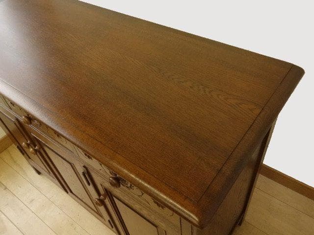 勇峰工芸　雅　花柄キャビネット1100　ナラ材家具　 旭川家具　再塗装済ＵＳＥＤ